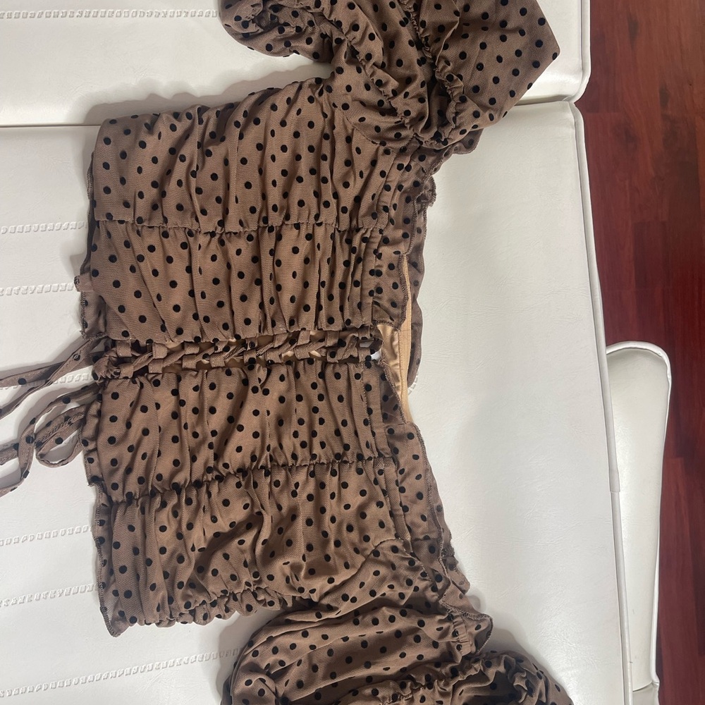 Brown Polka Dot Ruched Top